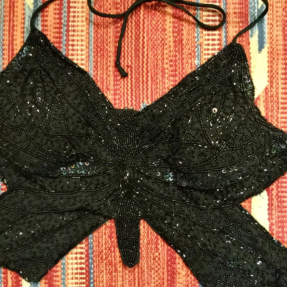 🥀🌚Y2K Beaded Butterfly Fest Backless Halter🌚🥀